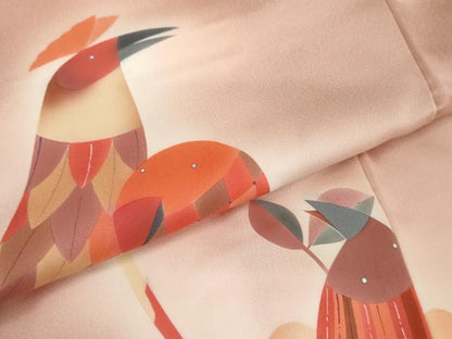 平和屋着物●訪問着　枝葉に鳥　暈し染め　正絹　逸品　AABK1697cs