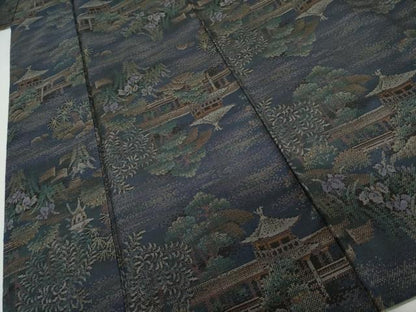 平和屋着物●本場大島紬　純泥染め　カタス9マルキ　手織り　風景文　河野絹織物謹製　証紙付き　正絹　逸品　AABK1702cs