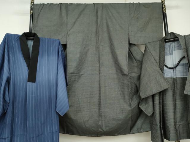 平和屋着物●男性　本場大島紬　アンサンブル・長襦袢(袷)セット　100亀甲　総詰め　黒地　正絹　逸品　未使用　AABK1707cs