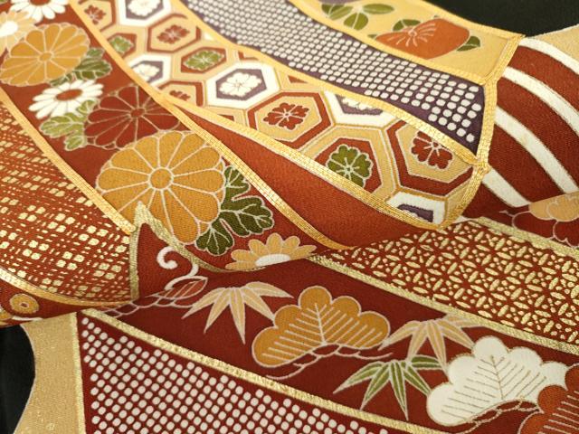 平和屋着物●豪華黒留袖　駒刺繍　扇面吉祥花文　金彩　正絹　逸品　AABK1708cs