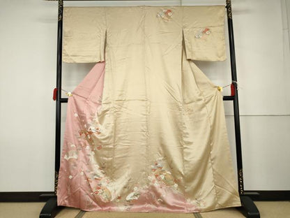平和屋着物●訪問着　扇面草花文　暈し染め　金彩　正絹　逸品　AABK1709cs