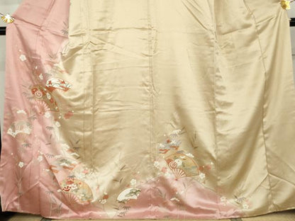 平和屋着物●訪問着　扇面草花文　暈し染め　金彩　正絹　逸品　AABK1709cs