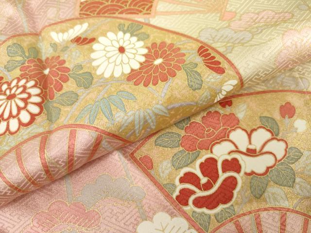 平和屋着物●訪問着　扇面草花文　暈し染め　金彩　正絹　逸品　AABK1709cs