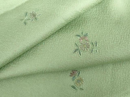 平和屋着物●上質な小紋　総刺繍　草花文　正絹　逸品　AABK1710cs