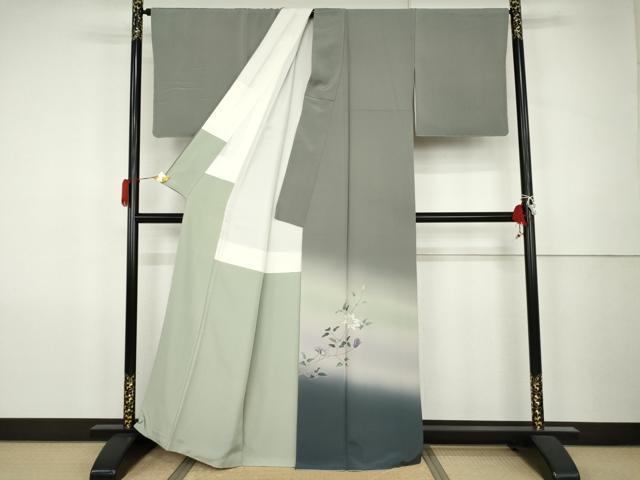 平和屋着物●十日町　加賀草木友禅の第一人者　田村哲彦　色留訪問着　枝花文　暈し染め　正絹　逸品　AABK1711cs