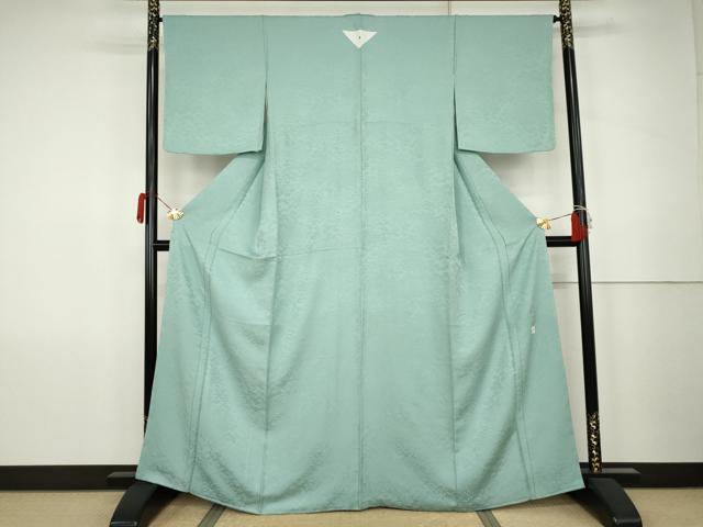 平和屋着物●本加賀友禅作家　梶山伸監修　色無地　草花地紋　錆青磁色　正絹　逸品　未使用　AABK1714cs