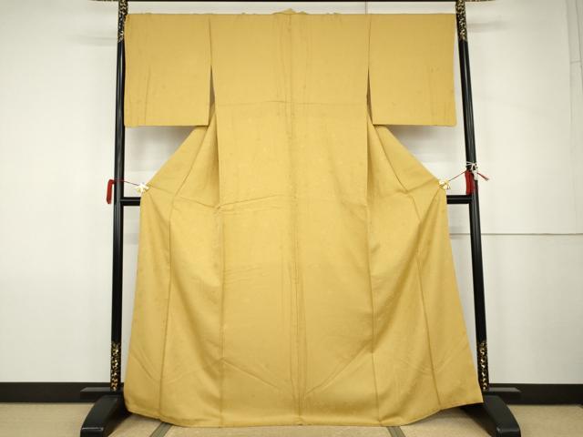 平和屋着物●上質な色無地　草花地紋　玉蜀黍色　正絹　逸品　AABK1715cs