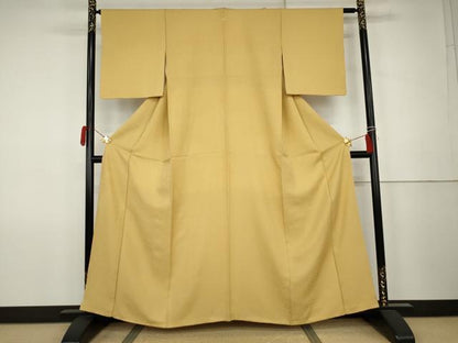 平和屋着物●上質な色無地　花尽くし地紋　花葉色　正絹　逸品　AABK1718cs