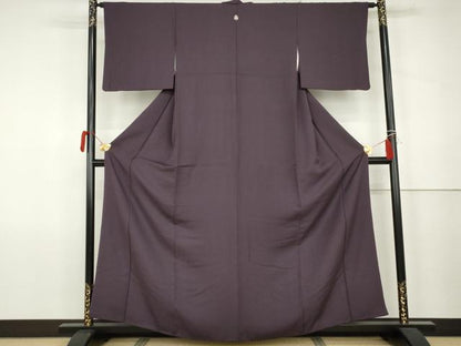 平和屋着物●上質な色無地　紋意匠　深紫色　正絹　逸品　AABK1719cs
