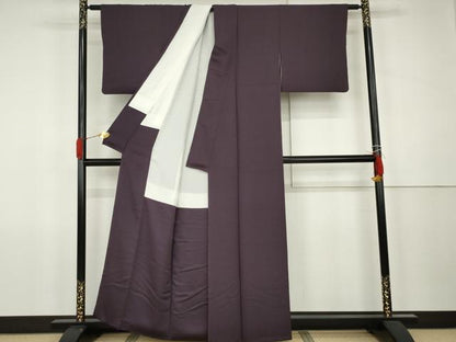 平和屋着物●上質な色無地　紋意匠　深紫色　正絹　逸品　AABK1719cs