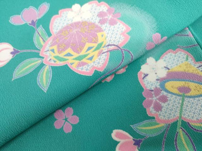 平和屋着物●小振袖　二尺袖　舞桜　玩具　暈し染め　洗える着物　AABK1720cs