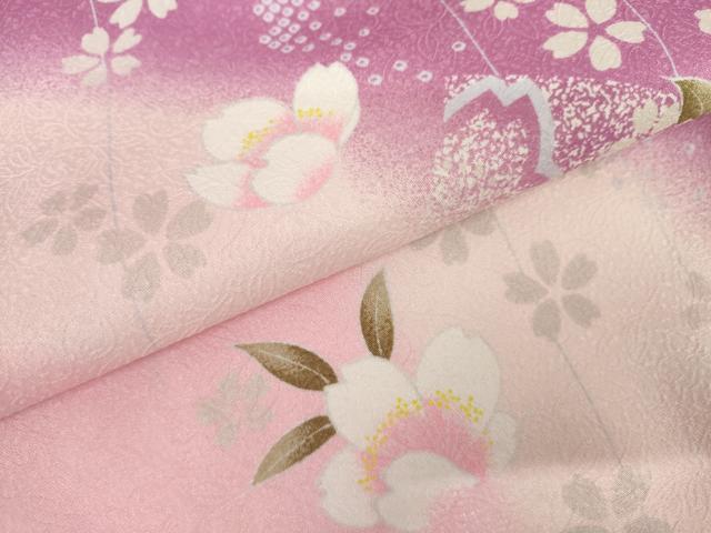 平和屋着物●小振袖　二尺袖　葉桜　暈し染め　洗える着物　AABK1727cs