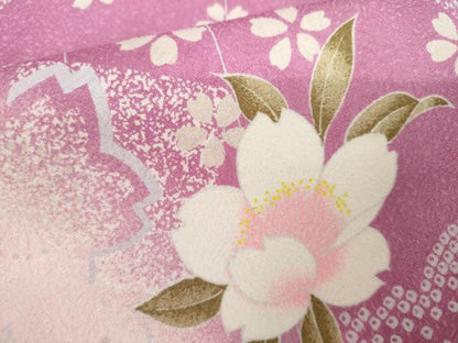 平和屋着物●小振袖　二尺袖　葉桜　暈し染め　洗える着物　AABK1727cs