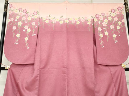 平和屋着物●小振袖　二尺袖　枝垂れ桜　洗える着物　AABK1730cs