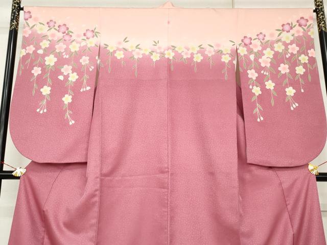 平和屋着物●小振袖　二尺袖　枝垂れ桜　洗える着物　AABK1730cs