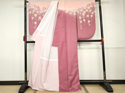 平和屋着物●小振袖　二尺袖　枝垂れ桜　洗える着物　AABK1730cs