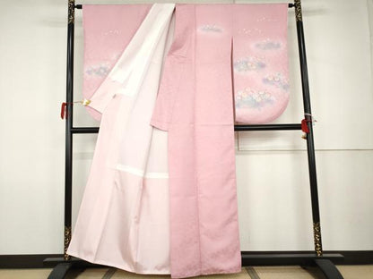 平和屋着物●小振袖　二尺袖　草花文　暈し染め　洗える着物　AABK1731cs
