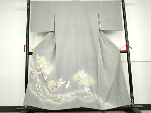 平和屋着物●豪華色留袖　作家物　駒刺繍　松竹梅飛鶴文　金彩　正絹　逸品　AABK1734cs