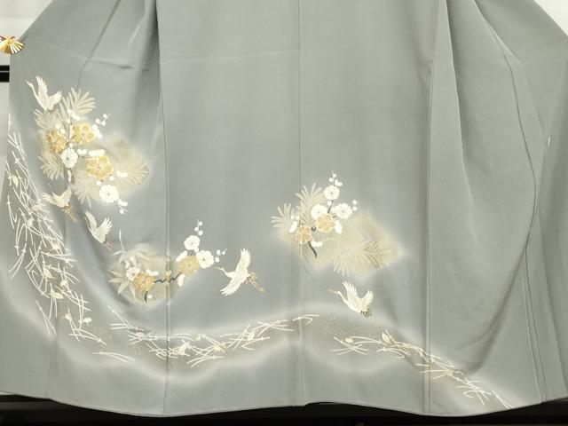 平和屋着物●豪華色留袖　作家物　駒刺繍　松竹梅飛鶴文　金彩　正絹　逸品　AABK1734cs