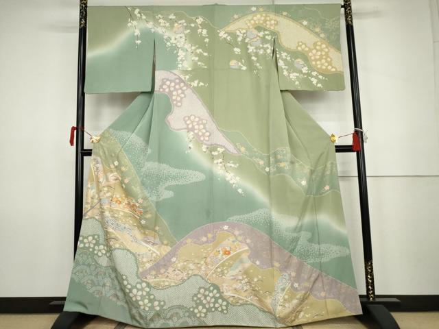 平和屋着物●訪問着　駒刺繍　絞り　吉祥雪輪花文　暈し染め　金彩　正絹　逸品　AABK1735cs