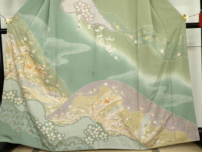 平和屋着物●訪問着　駒刺繍　絞り　吉祥雪輪花文　暈し染め　金彩　正絹　逸品　AABK1735cs
