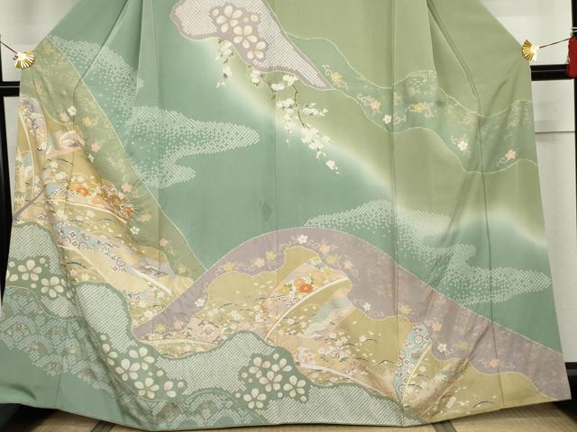 平和屋着物●訪問着　駒刺繍　絞り　吉祥雪輪花文　暈し染め　金彩　正絹　逸品　AABK1735cs