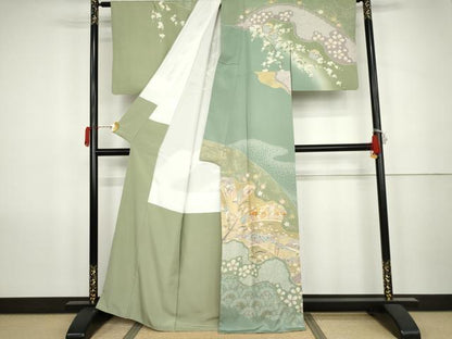 平和屋着物●訪問着　駒刺繍　絞り　吉祥雪輪花文　暈し染め　金彩　正絹　逸品　AABK1735cs