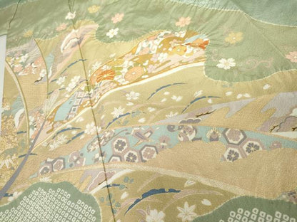 平和屋着物●訪問着　駒刺繍　絞り　吉祥雪輪花文　暈し染め　金彩　正絹　逸品　AABK1735cs