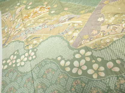 平和屋着物●訪問着　駒刺繍　絞り　吉祥雪輪花文　暈し染め　金彩　正絹　逸品　AABK1735cs