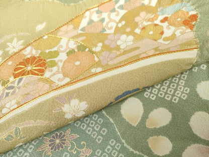 平和屋着物●訪問着　駒刺繍　絞り　吉祥雪輪花文　暈し染め　金彩　正絹　逸品　AABK1735cs