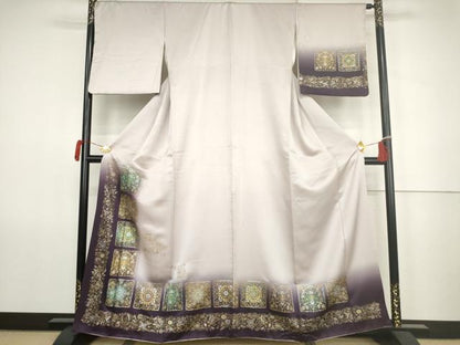 平和屋着物●訪問着　色紙正倉院花文　鳳凰　暈し染め　金銀彩　正絹　逸品　AABK1740cs