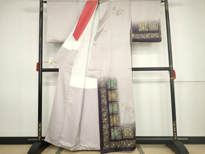 平和屋着物●訪問着　色紙正倉院花文　鳳凰　暈し染め　金銀彩　正絹　逸品　AABK1740cs