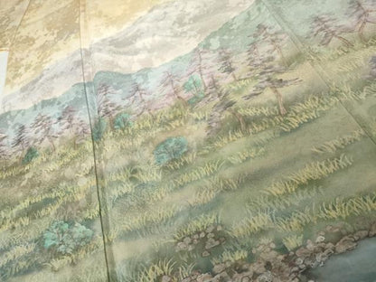 平和屋着物●京友禅作家　黒島敏　訪問着　手描き　風景文　正絹　逸品　AABK1741cs