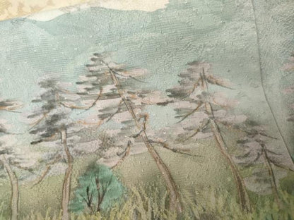 平和屋着物●京友禅作家　黒島敏　訪問着　手描き　風景文　正絹　逸品　AABK1741cs