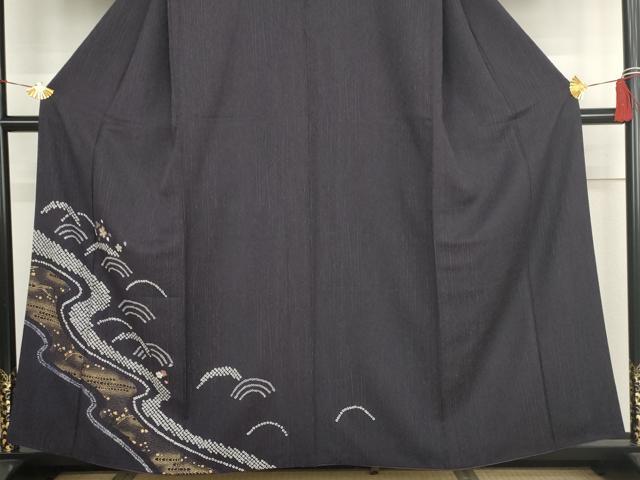 平和屋着物●訪問着　絞り　刺繍　流水に桜　金彩　正絹　逸品　AABK1742cs