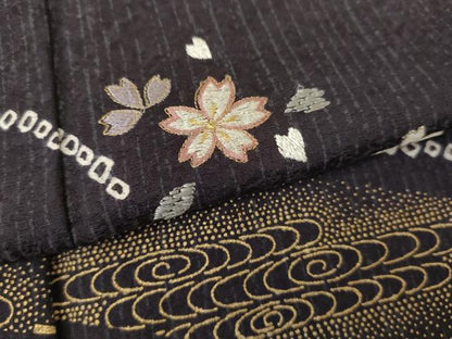 平和屋着物●訪問着　絞り　刺繍　流水に桜　金彩　正絹　逸品　AABK1742cs