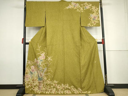 平和屋着物●訪問着　作家物　絞り　飾花文　金通し地　正絹　逸品　AABK1743cs