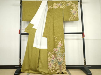 平和屋着物●訪問着　作家物　絞り　飾花文　金通し地　正絹　逸品　AABK1743cs