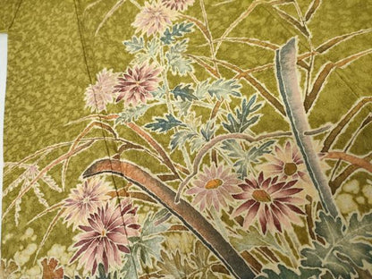 平和屋着物●訪問着　作家物　絞り　飾花文　金通し地　正絹　逸品　AABK1743cs
