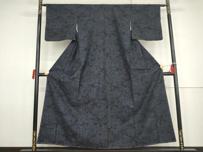 平和屋着物●結城紬　100亀甲　流水風景文　正絹　逸品　未使用　AABK1744cs