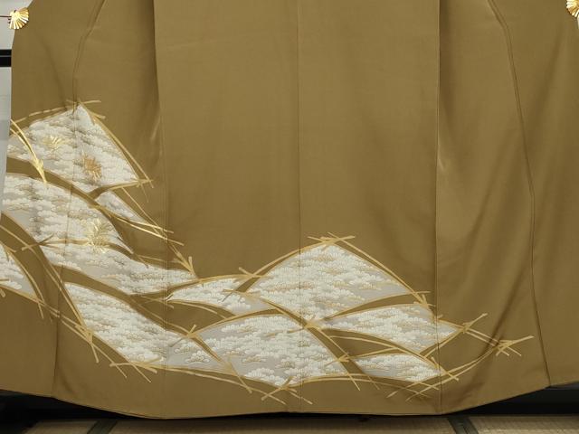 平和屋着物●豪華色留袖　駒刺繍　松　金彩　正絹　逸品　AABK1745cs