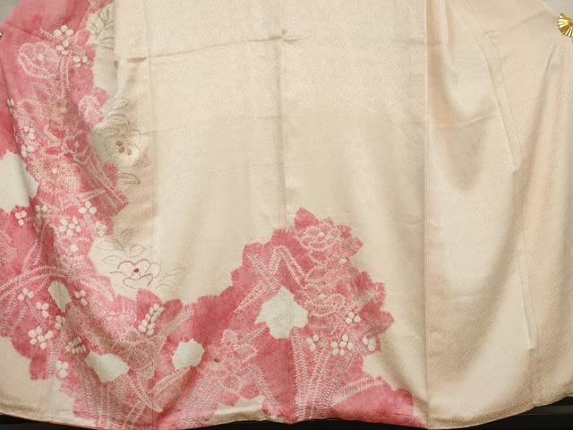 平和屋着物●訪問着　絞り　草花文　暈し染め　金彩　正絹　逸品　AABK1748cs