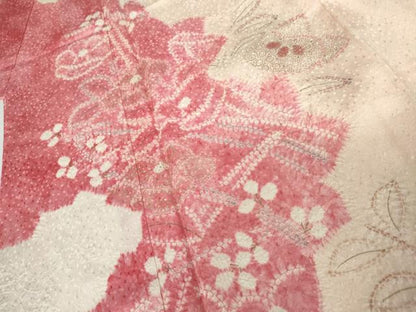 平和屋着物●訪問着　絞り　草花文　暈し染め　金彩　正絹　逸品　AABK1748cs