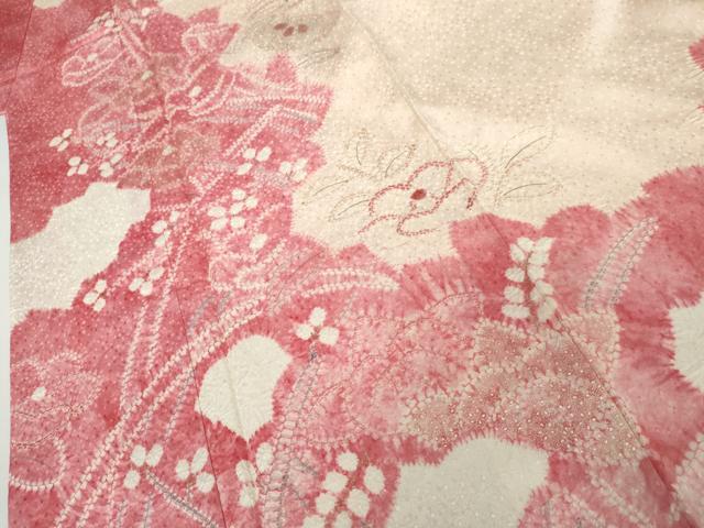 平和屋着物●訪問着　絞り　草花文　暈し染め　金彩　正絹　逸品　AABK1748cs