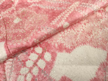 平和屋着物●訪問着　絞り　草花文　暈し染め　金彩　正絹　逸品　AABK1748cs