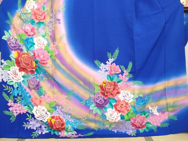 平和屋着物●豪華振袖・長襦袢(無双仕立て)セット　草花文　薔薇　バラ　暈し染め　金彩　ロング丈　半衿刺繍　正絹　逸品　AABK1749cs
