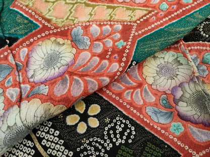 平和屋着物●豪華振袖　辻が花　絞り　扇面花文　金彩　仮絵羽　逸品　未使用　AABK1751cs