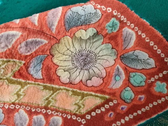 平和屋着物●豪華振袖　辻が花　絞り　扇面花文　金彩　仮絵羽　逸品　未使用　AABK1751cs