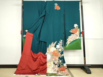 平和屋着物●豪華振袖　駒刺繍　吉祥草花文　鶴　暈し染め　金彩　丹後ちりめん　仮絵羽　逸品　未使用　AABK1753cs