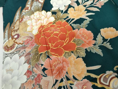 平和屋着物●豪華振袖　駒刺繍　吉祥草花文　鶴　暈し染め　金彩　丹後ちりめん　仮絵羽　逸品　未使用　AABK1753cs